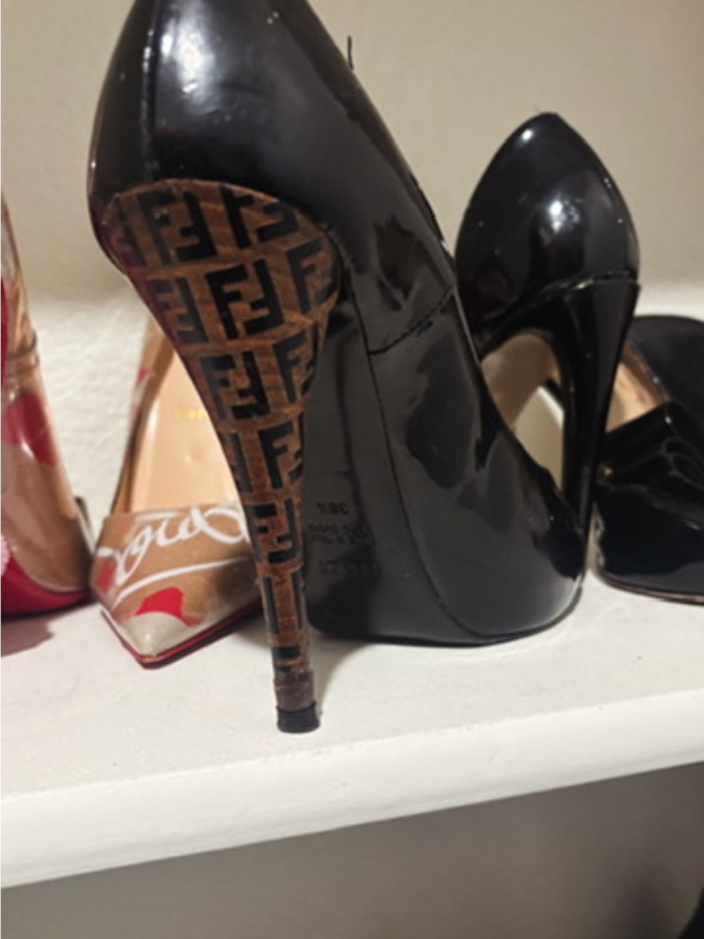 Fendi Black Patent Leather Stiletto Pumps with FF Monogram Heel